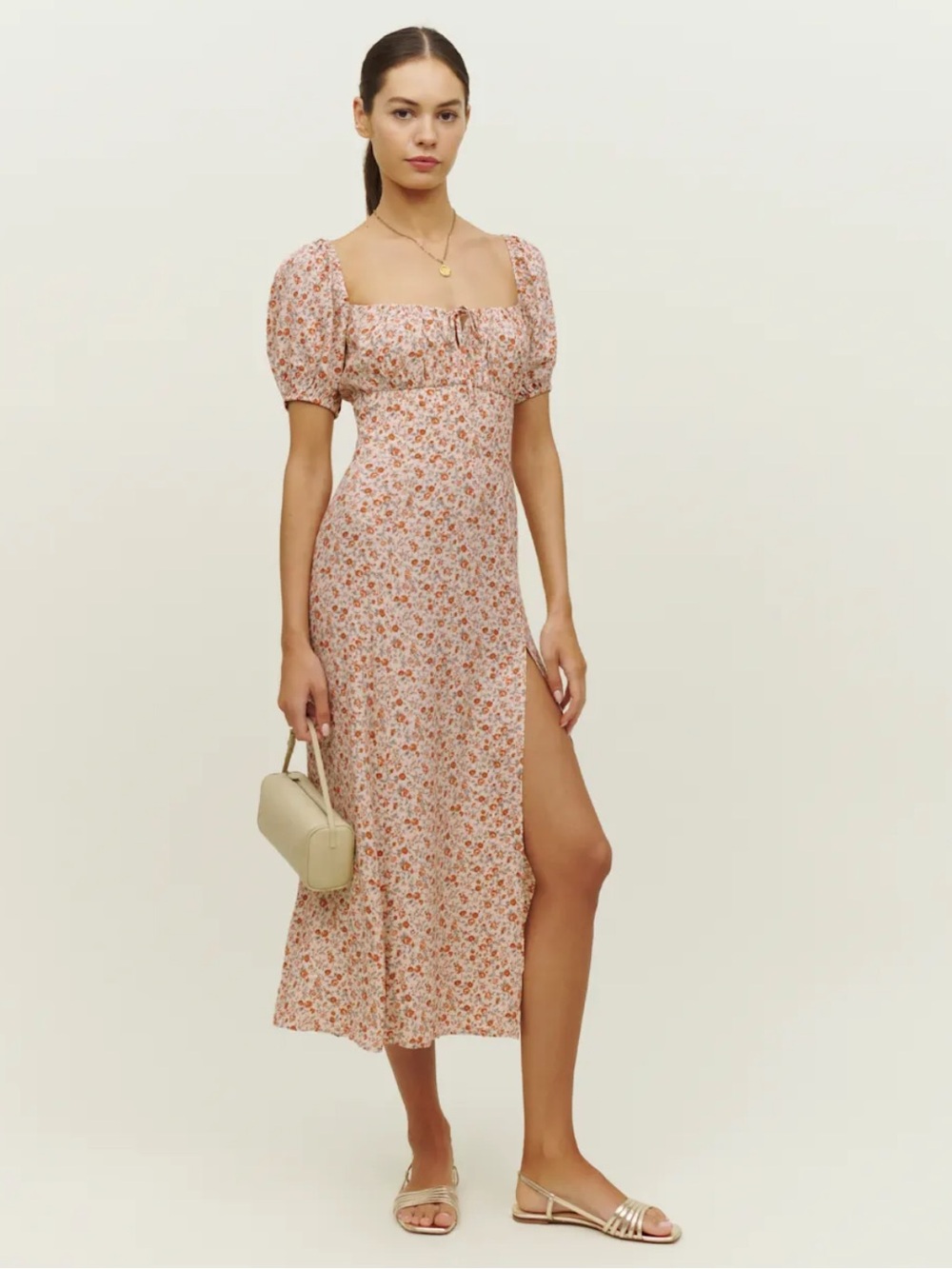 Reformation Teyana Dress Size 4 Floral Midi Puff Sleeve Fall Thanksgiving